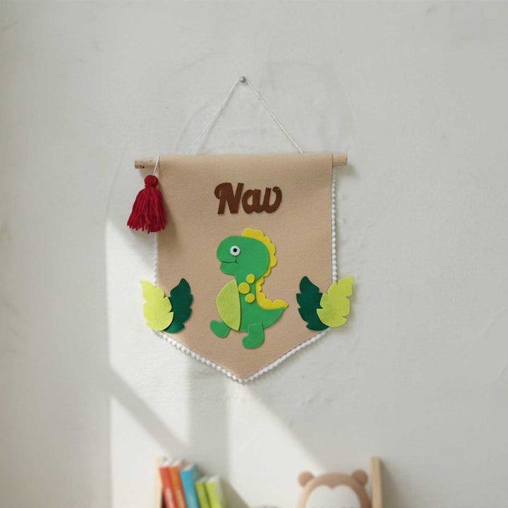 Personalised Dinosaur Felt Door Hanging Nameplate