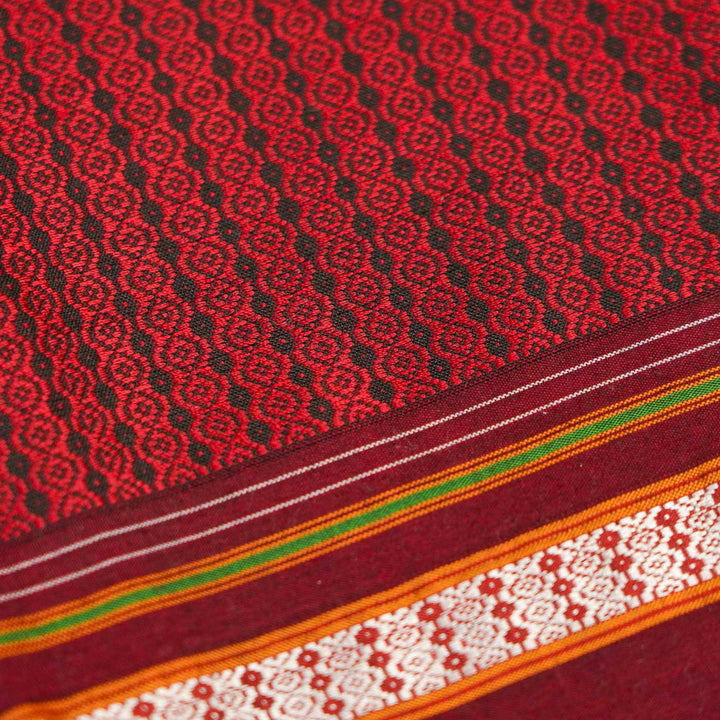 Red with Maroon Border Khunn Fabric Cotton Blouse Piece | 90cm