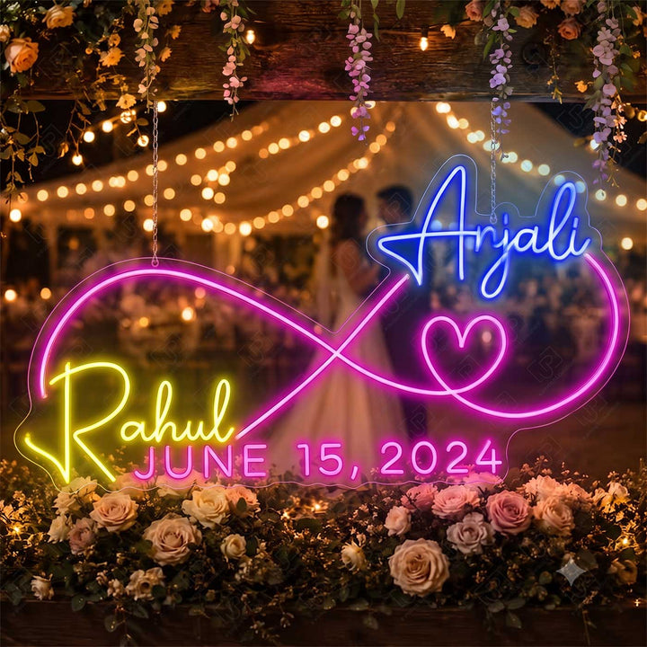 Personalized Infinity Couple Neon Light Sign Board with Names and Date Decor