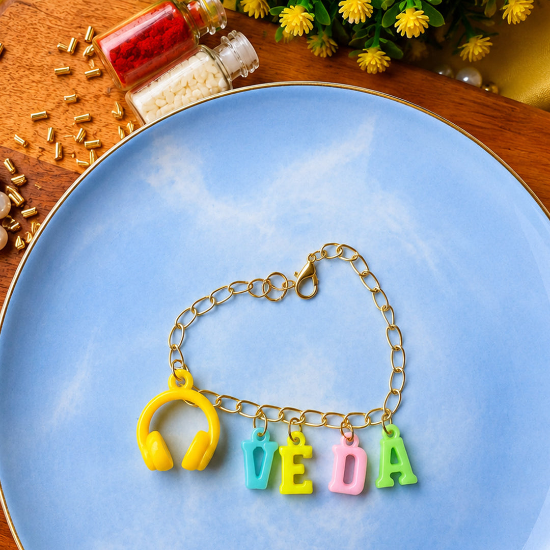 Reusable Handmade Personalised Headphone Charm Bracelet Rakhi With Roli Chawal For Brother
