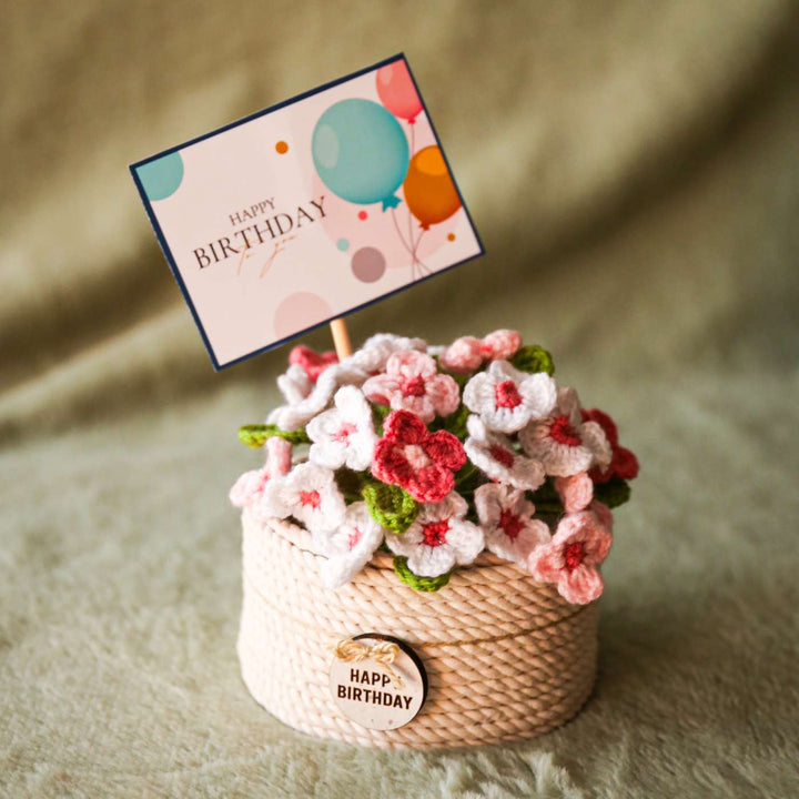 Personalized Handmade Crochet Large Flower Plant Pot With Message Card
