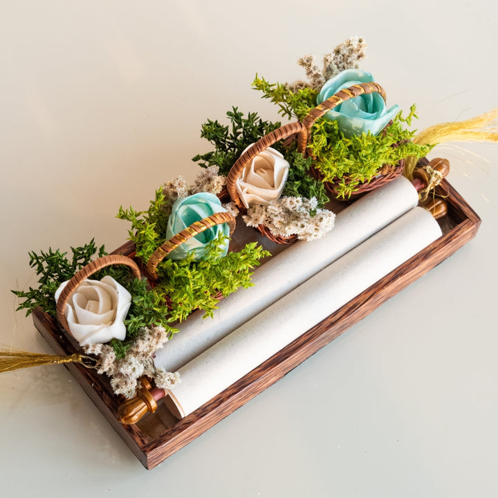 Handmade Mini Blue And White Dried Flower Bouquet In Willow Basket | Set Of 6