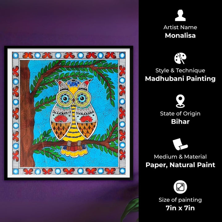 7 x 7 Inch | The Wise Watcher | Original Hand Painted Madhubani Painting On Paper