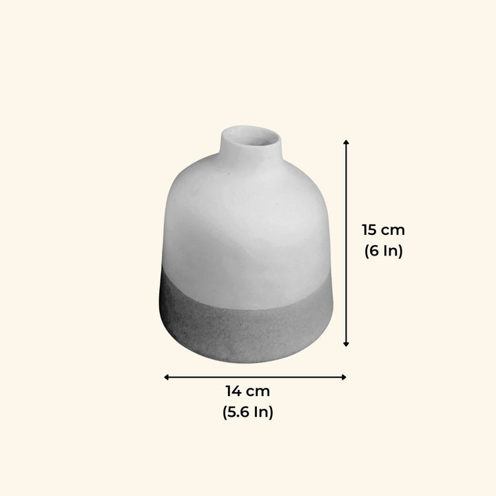 Handmade White & Tan Ceramic Short Ceramic Vase