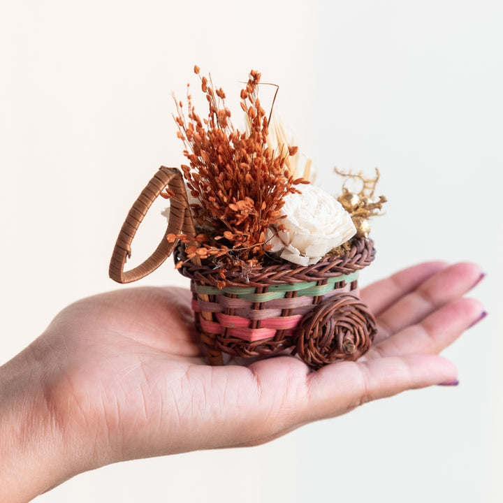 Handmade Mini Orange Dried Flower Bouquet In Willow Basket | Set Of 6