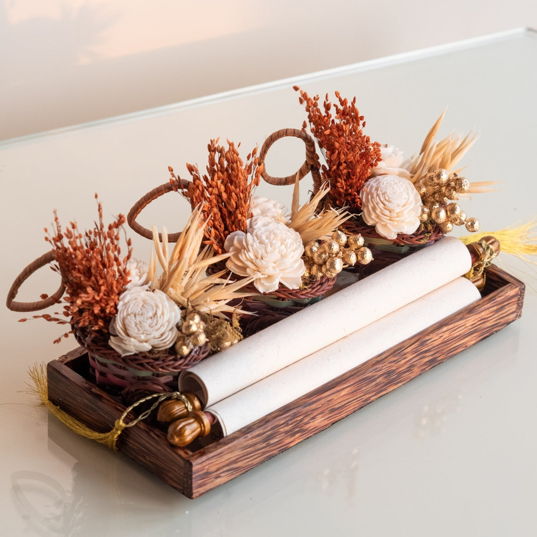 Handmade Mini Orange Dried Flower Bouquet In Willow Basket | Set Of 6