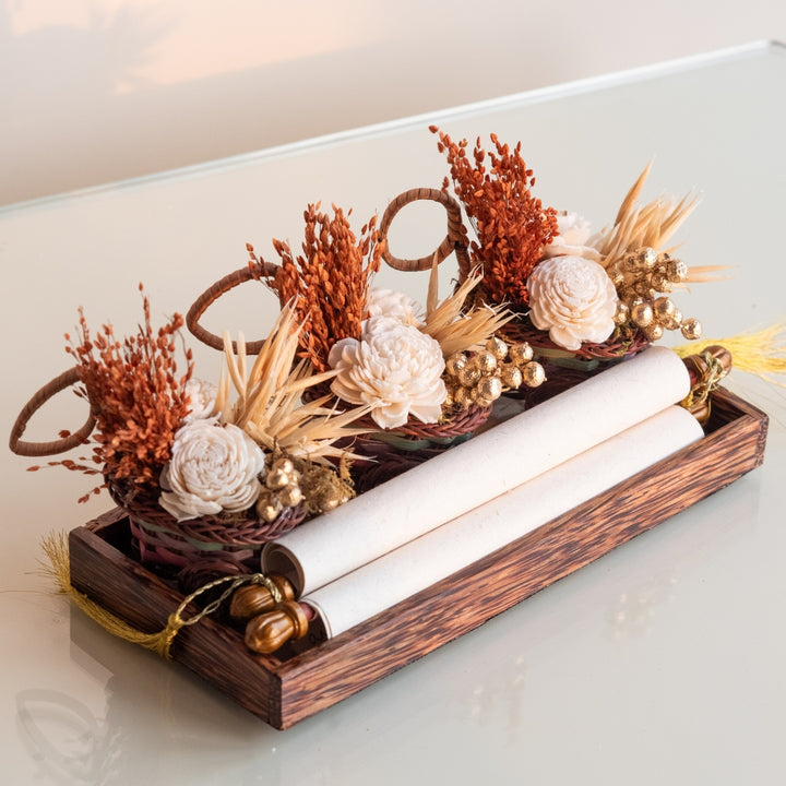 Handmade Mini Orange Dried Flower Bouquet In Willow Basket | Set Of 6