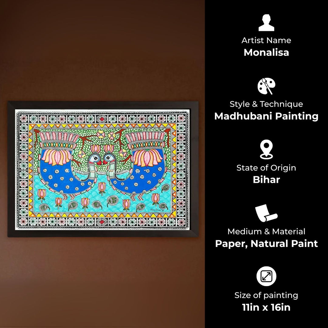 11 x 16 Inch | Duo Dancing In Bloom | Original Hand Painted Madhubani Painting On Paper