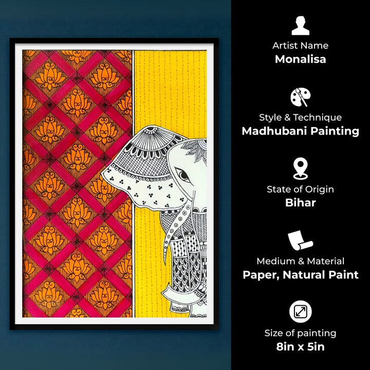 8 x 5 Inch | White Elephant | Original Hand Painted Madhubani Painting On Paper