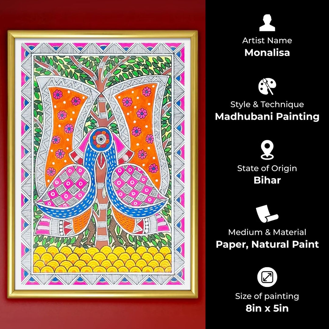 8 x 5 Inch | Twin Harmony | Original Hand Painted Madhubani Painting On Paper