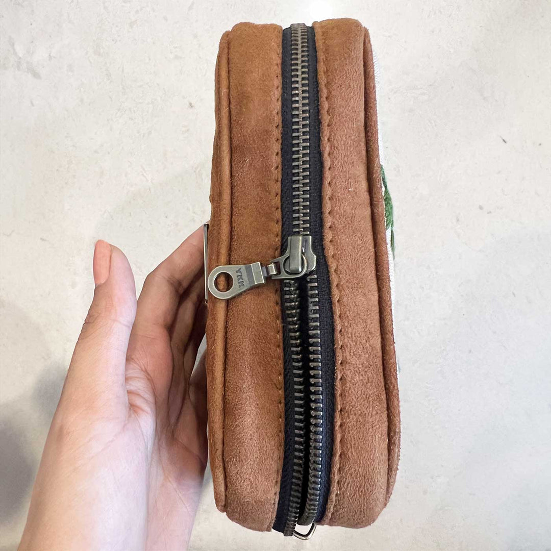 Personalized Embroidered Leafy Vegan Suede Sling Bag