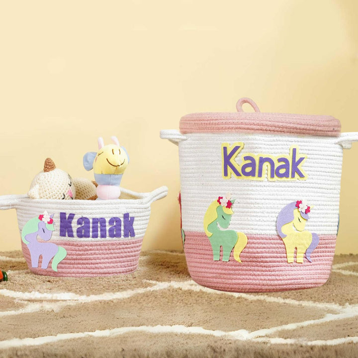 Handmade Personalized Unicorn Themed Kids Rope Basket