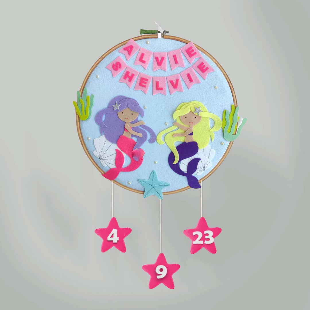 Handcrafted Personalized Mermaid Sisters Hoop Nameplate - Front View with Name Personalization