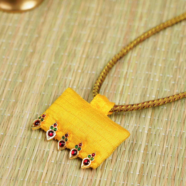 Handmade Yellow Temple Droplets Mulberry Silk Necklace