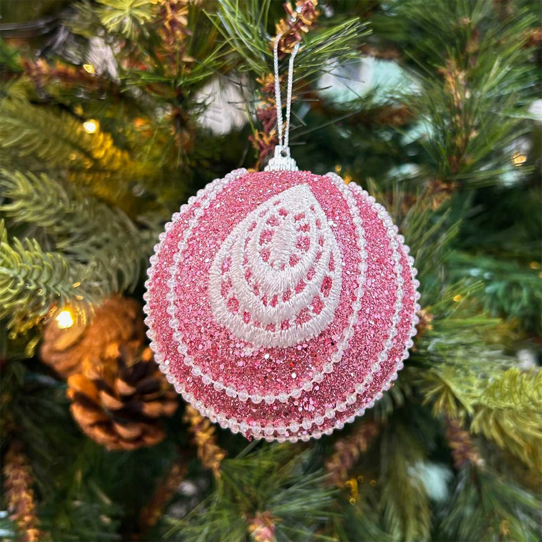 Handmade Pink Red & Rose Gold Shimmer Embellished Chirstmas Ball Ornaments For Decoration | Set Of 9