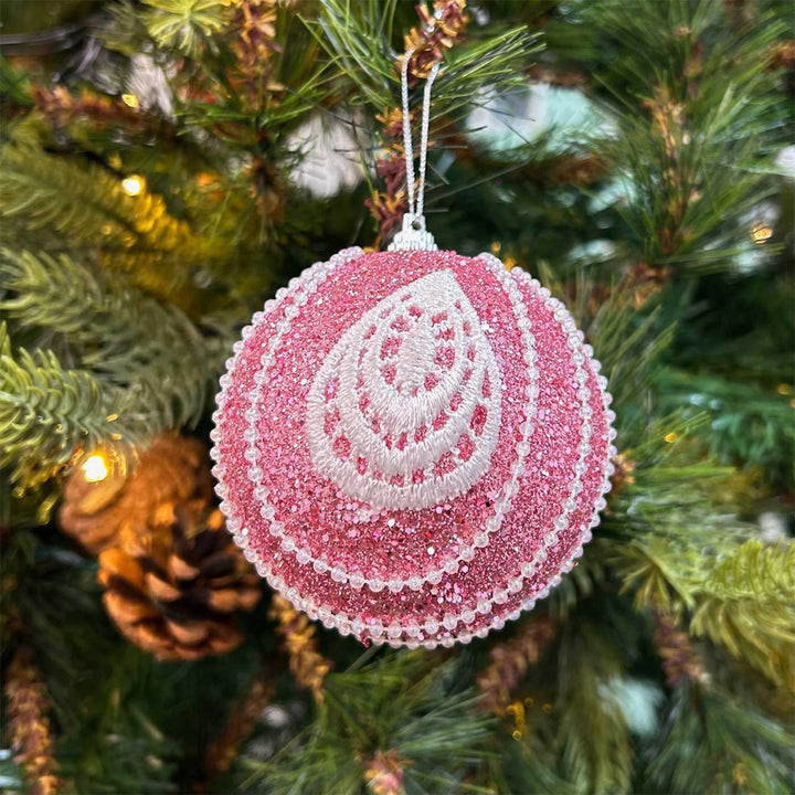 Handmade Pink Red & Rose Gold Shimmer Embellished Chirstmas Ball Ornaments For Decoration | Set Of 9