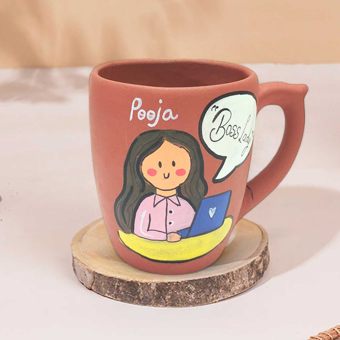 Handpainted Personalised 3D Terracotta Mug with Manager Avatar Illustrations and Quote