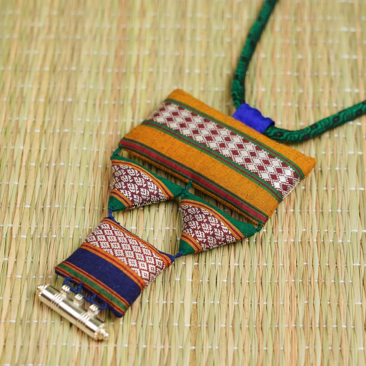 Handmade Gopuram Swarna Khunn Fabric Necklace With Silver Tawiz
