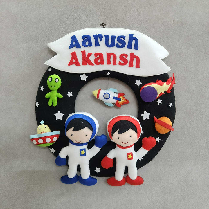 Personalized Astronaut Theme Felt Kids Name Plate