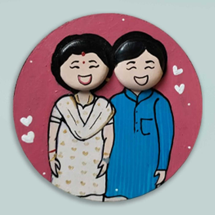 Photo Personalized Pebble Art Couples Magnet With Pink Background