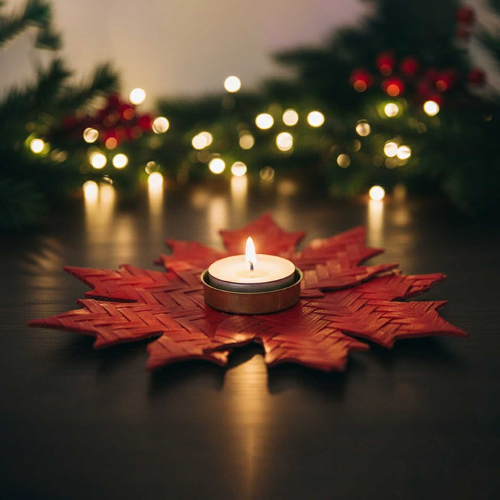 Handmade Bamboo Red Maple Tea Light Holder