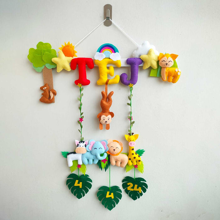 Personalized Jungle Theme Felt Kids Name Plate With Date of Birth