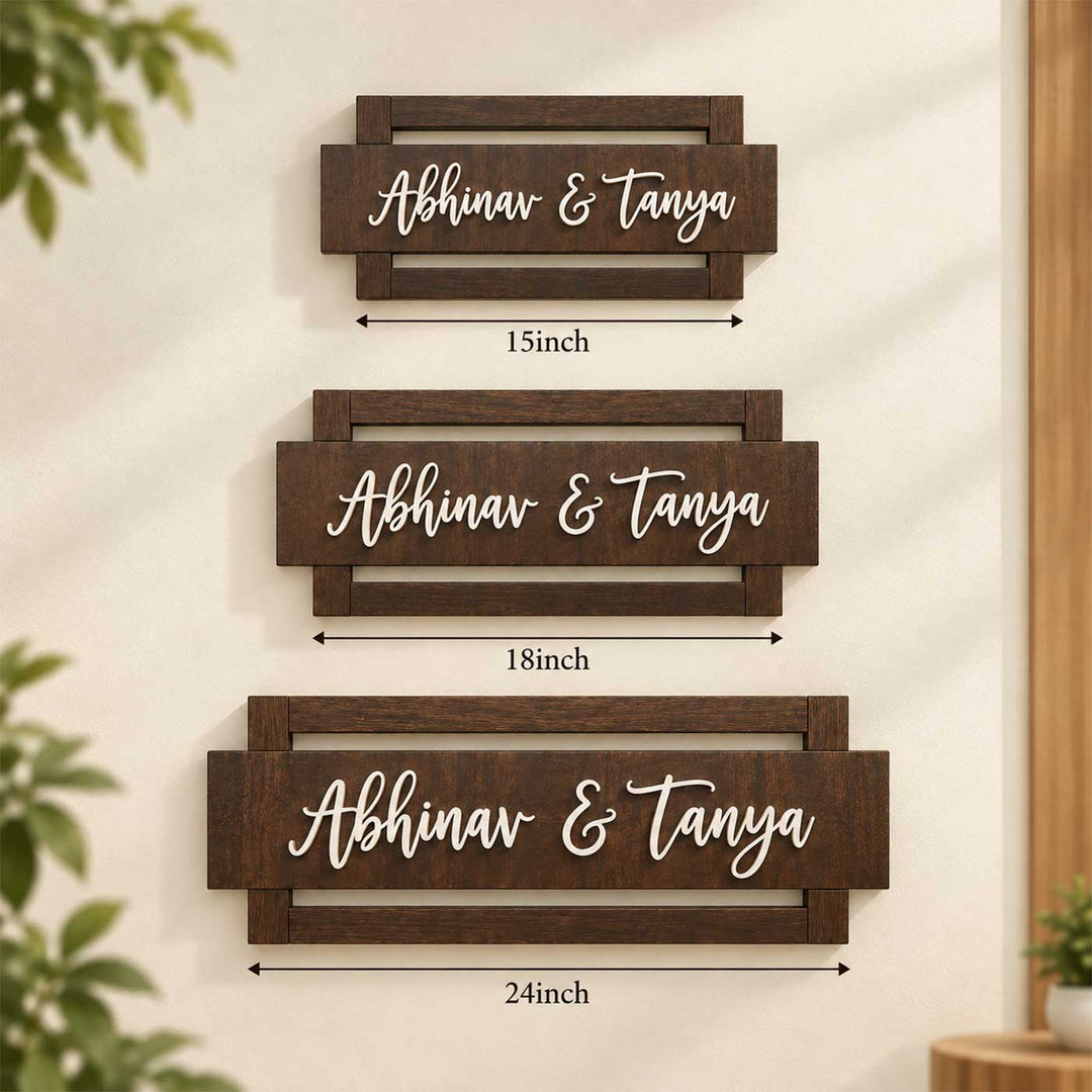 Personalized Laser Cut Silhouette Rubber Wood Name Plate With Metal Text For Home