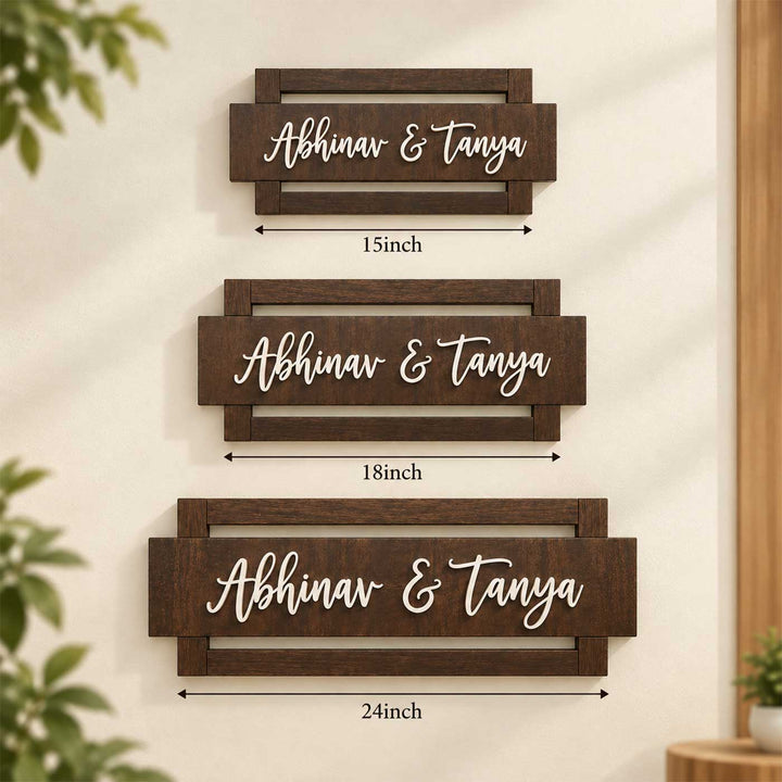 Personalized Laser Cut Silhouette Rubber Wood Name Plate With Metal Text For Home