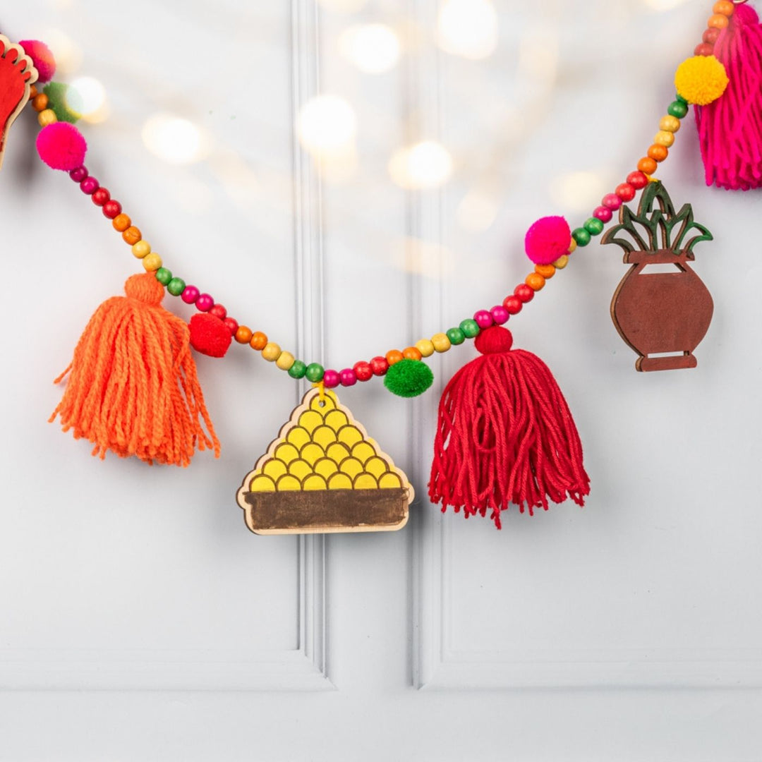 Handmade Diy Festive Paint It Yourself Bunting - Close-up Hanging Decorative Garland