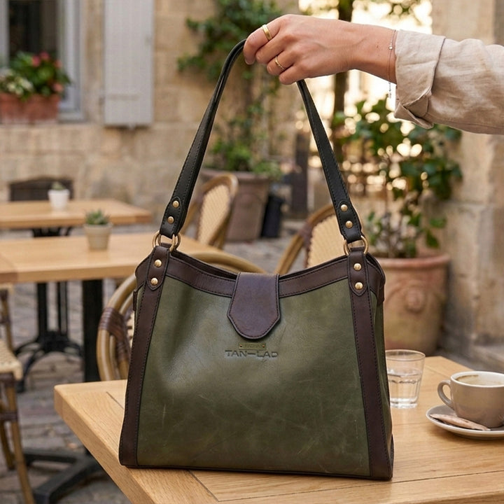 Personalized Green Serena Leather Tote Bag