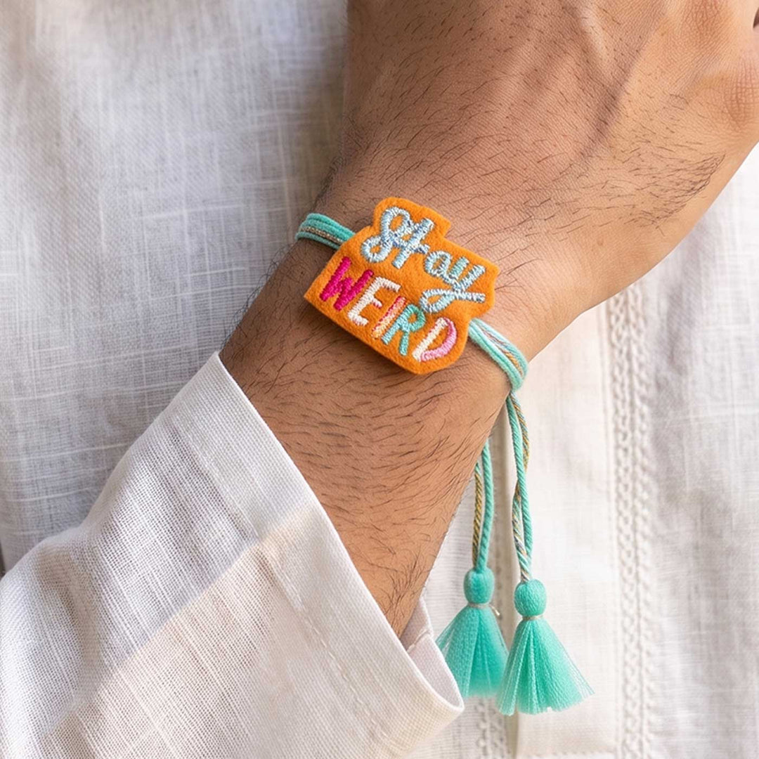 Handmade Reusable "Stay Weird" Felt Rakhi For Brother