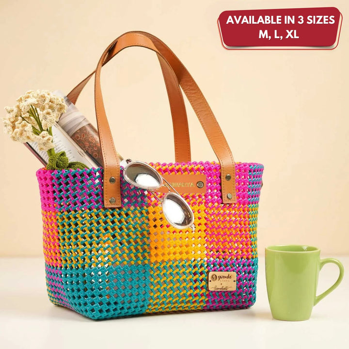 Multicolor Checks Mukhya Knot Handmade Koodai Tote Bag