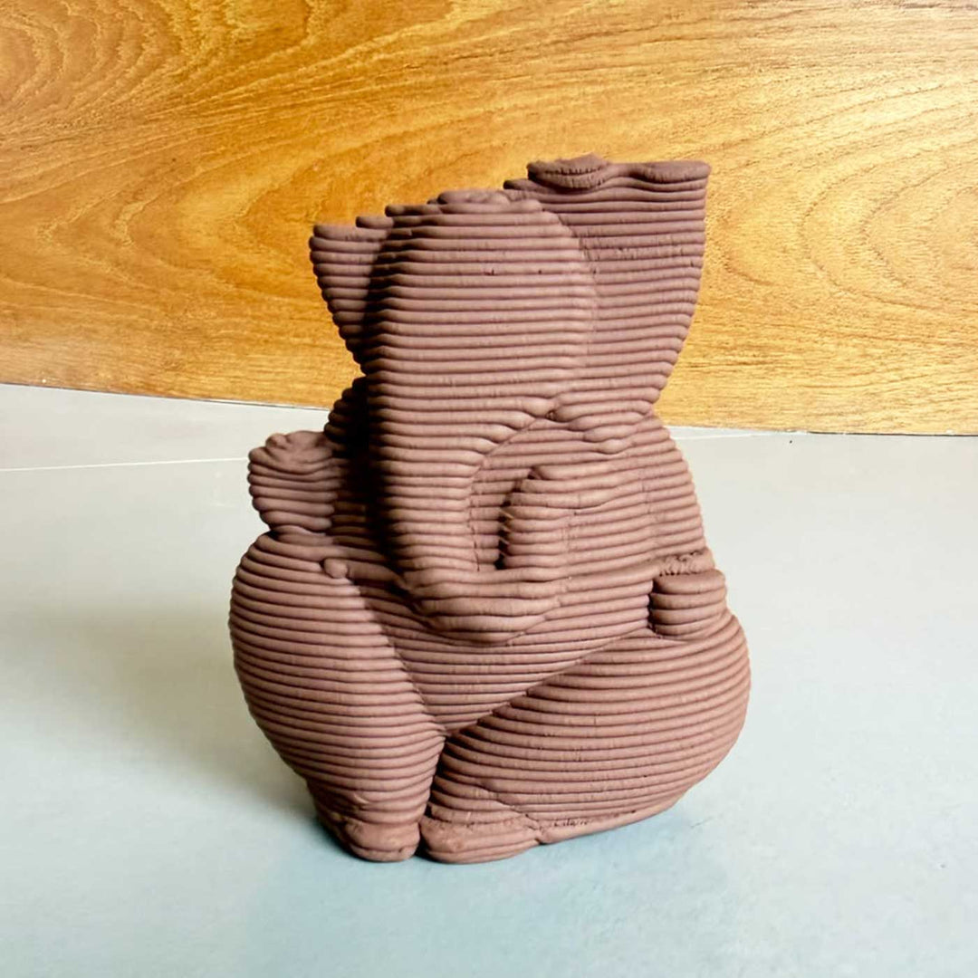 Handmade 3D Printed Small Ganpati Combo Stoneware Sculpture With Diyas & Base