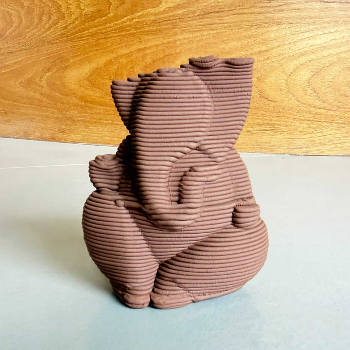 Handmade 3D Printed Small Ganpati Combo Stoneware Sculpture With Diyas & Base
