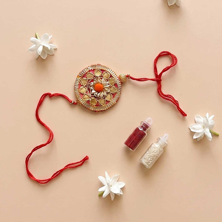Handcrafted Gota Patti "Gulzaar" Rakhi With Roli Chawal for Brother