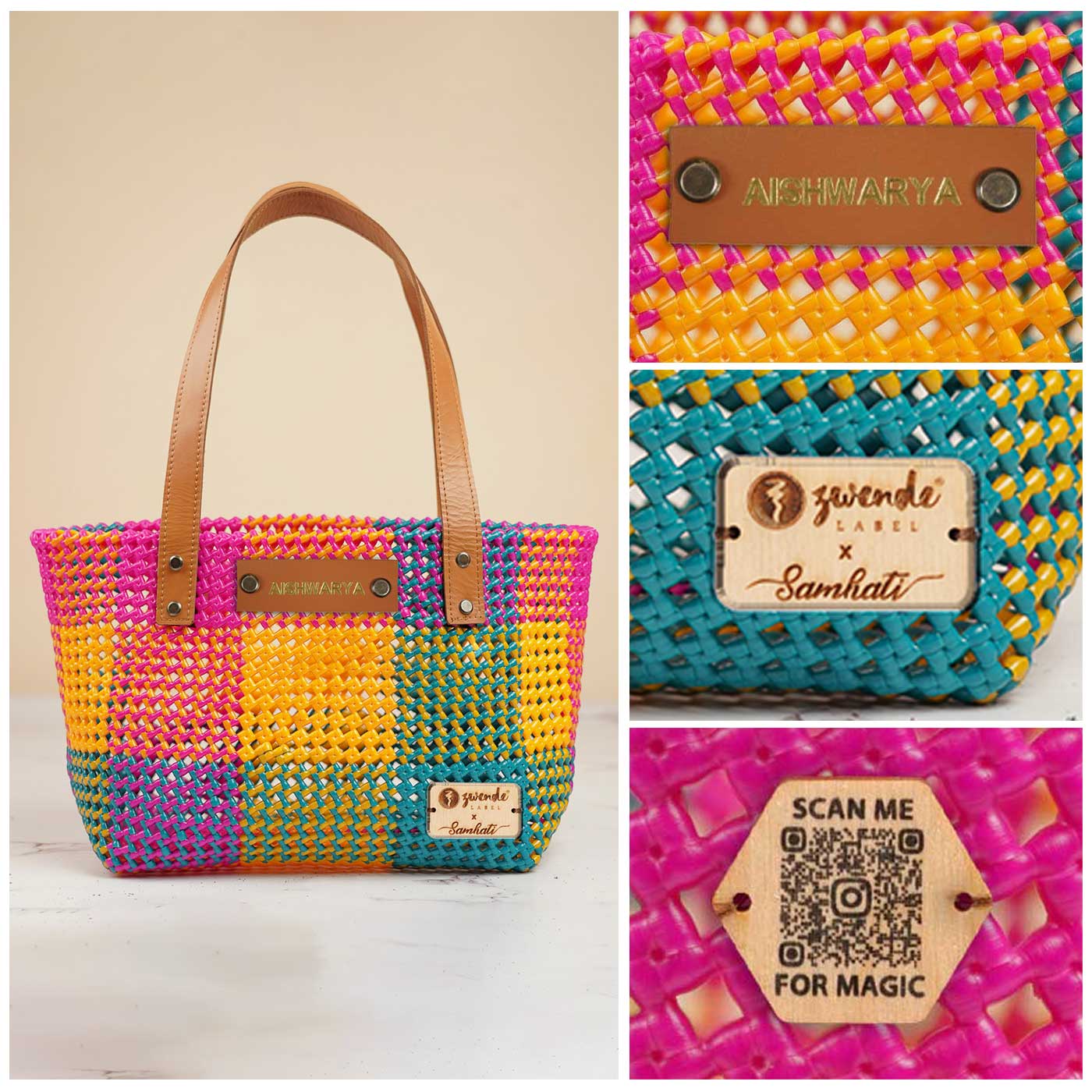 Buy Multicolor Checks Mukhya Knot Handmade Koodai Tote Bag Online