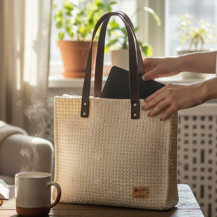 Solid White Mukhya Knot Handmade Koodai Tote Bag