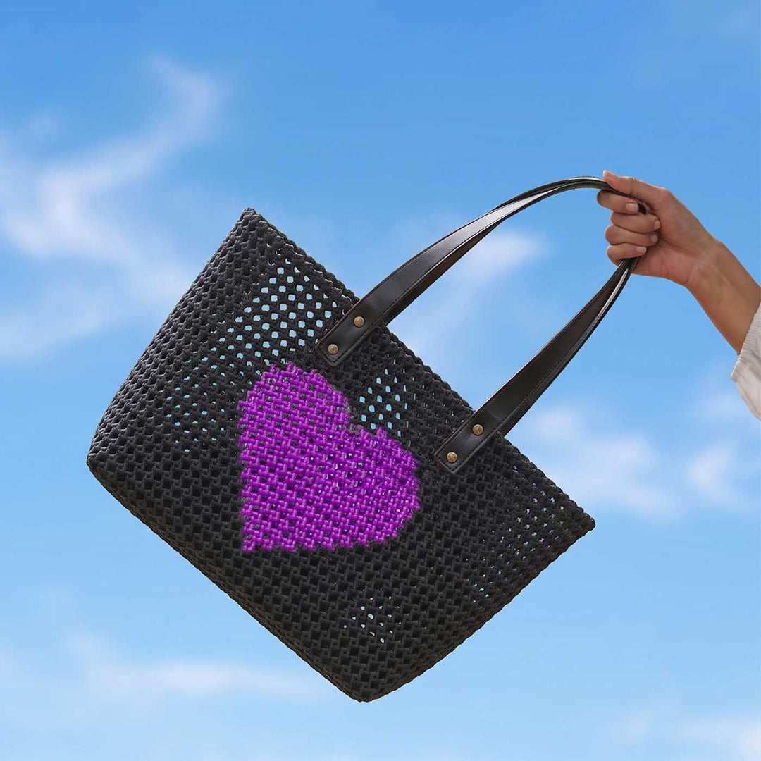 Black Heart Mukhya Knot Handmade Koodai Tote Bag