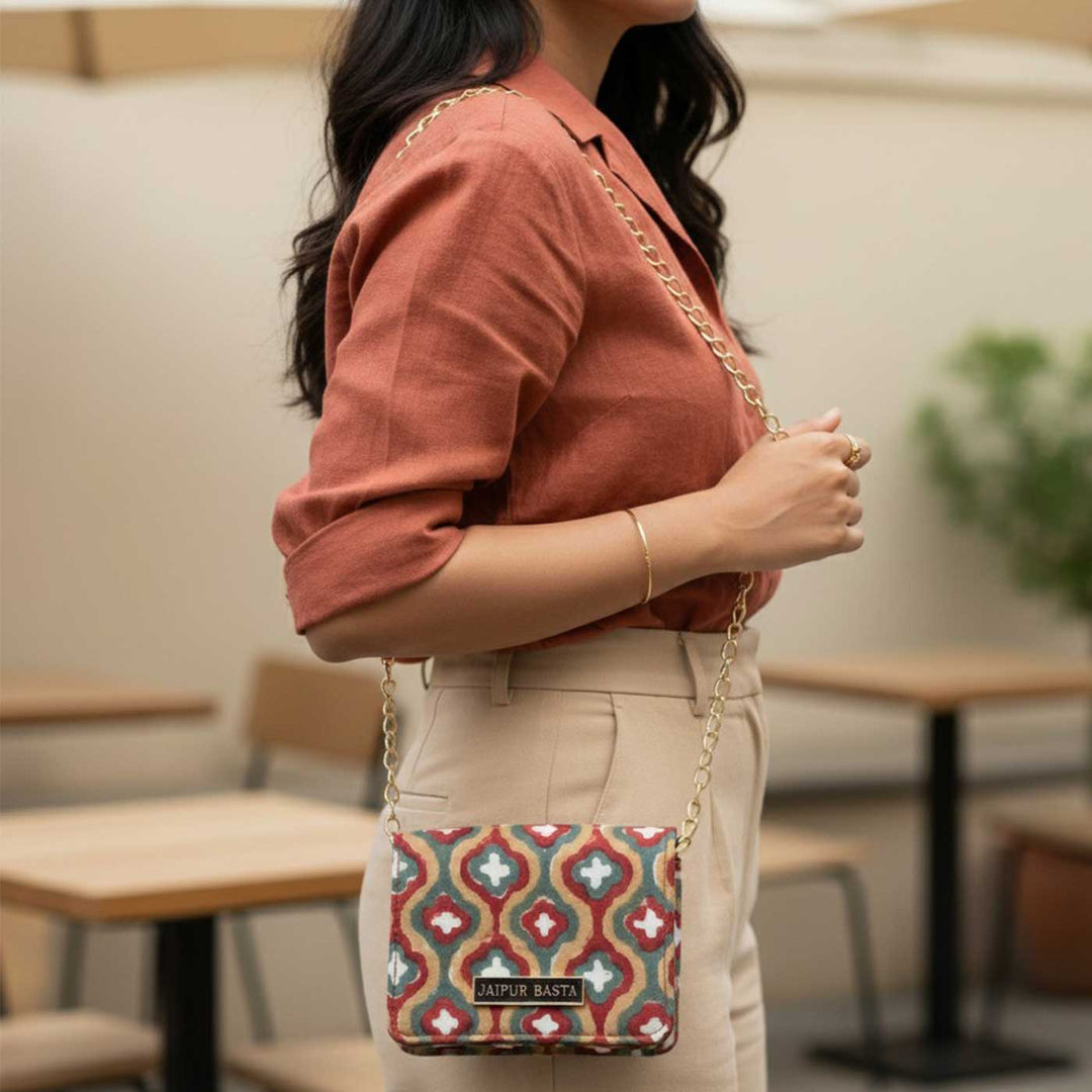 Gulnar Hand Block Printed Jugni Sling Bag