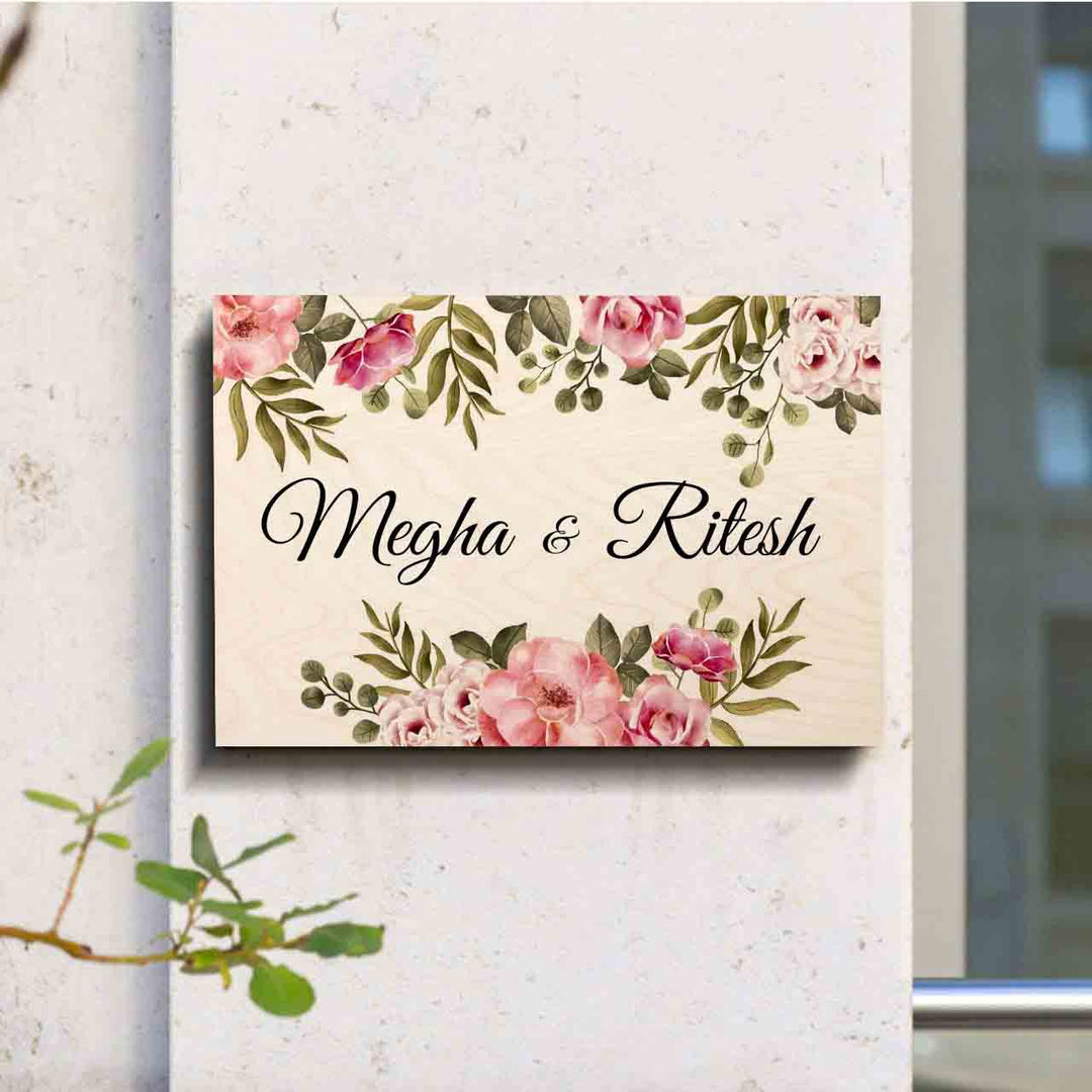 Printed Floral Wooden Rectangle Nameplate