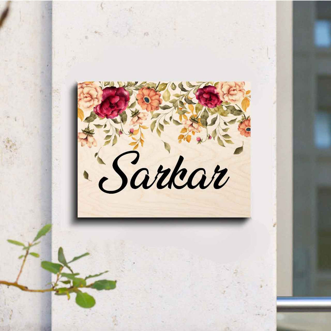Printed Floral Wooden Rectangle Nameplate