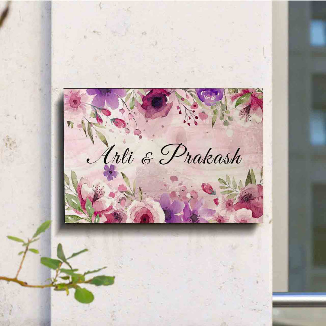 Printed Spring Floral Wooden Rectangle Nameplate