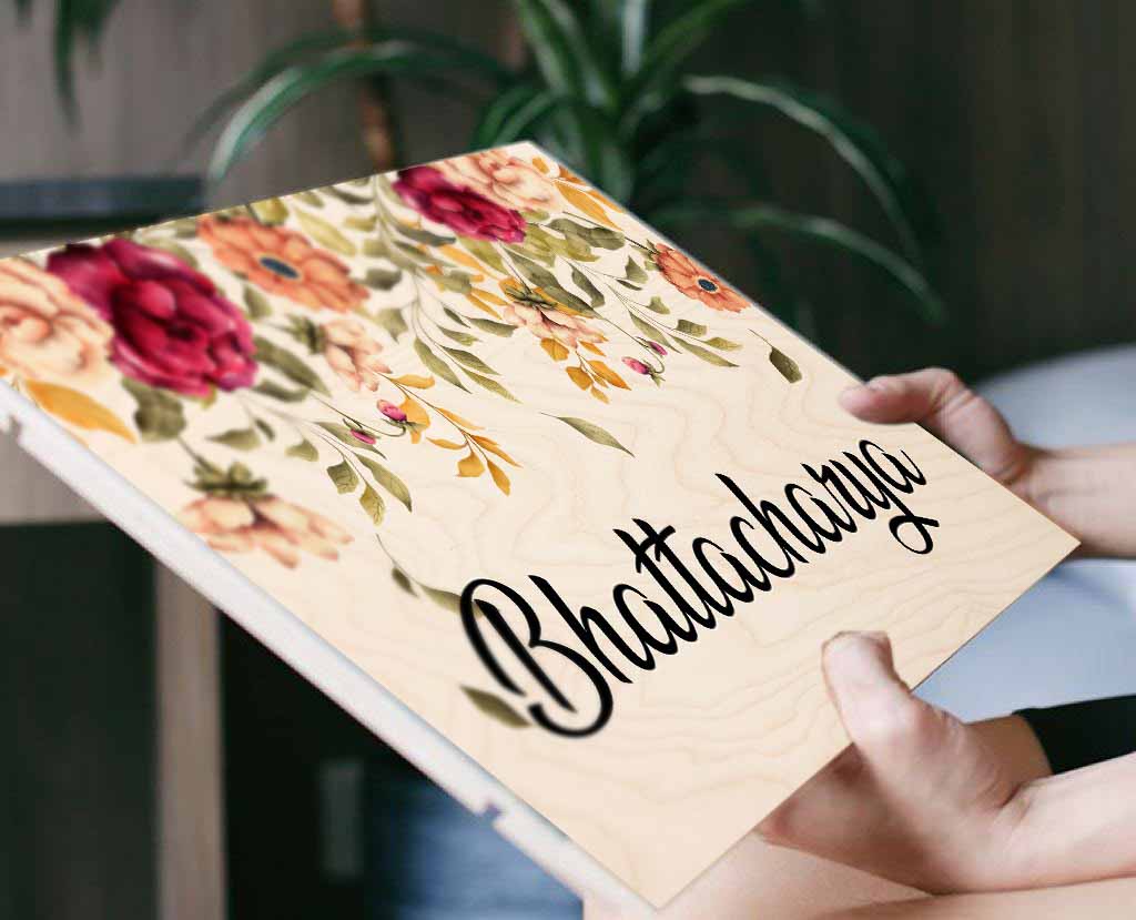 Printed Floral Wooden Rectangle Nameplate