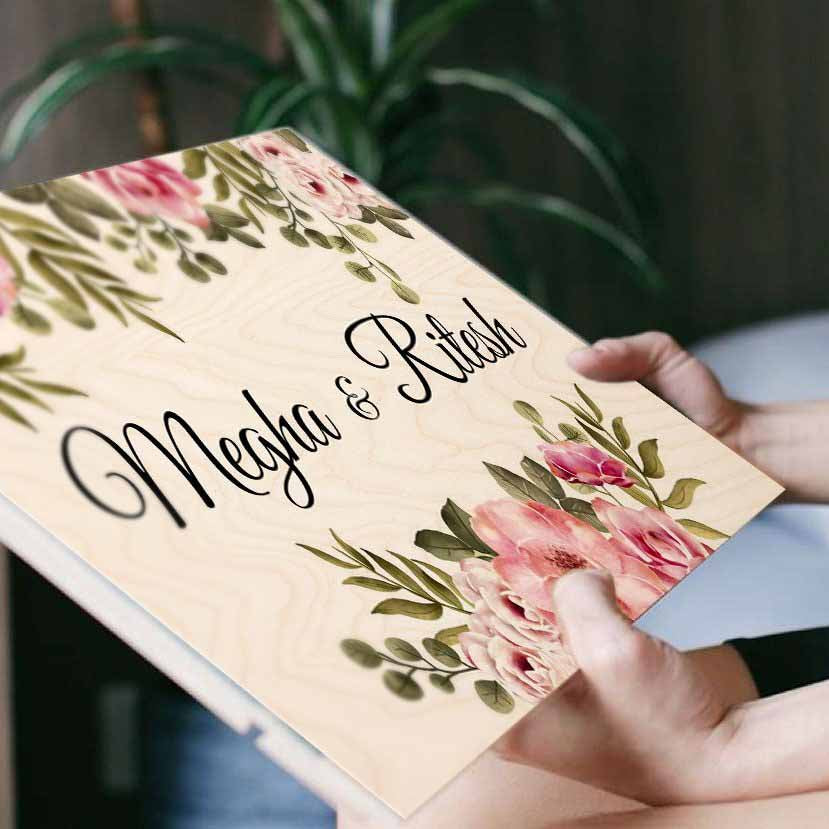 Printed Floral Wooden Rectangle Nameplate