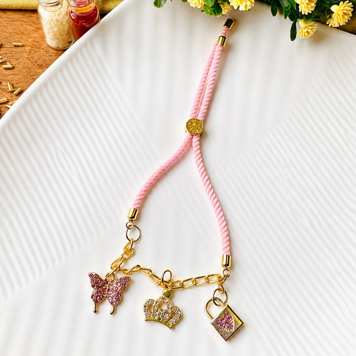 Reusable Handmade Princess Charm Bracelet Rakhi With Roli Chawal For Girls