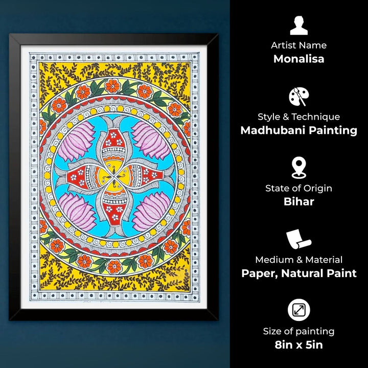 8 x 5 Inch | Kamal Jalchakra | Original Hand Painted Madhubani Painting On Paper