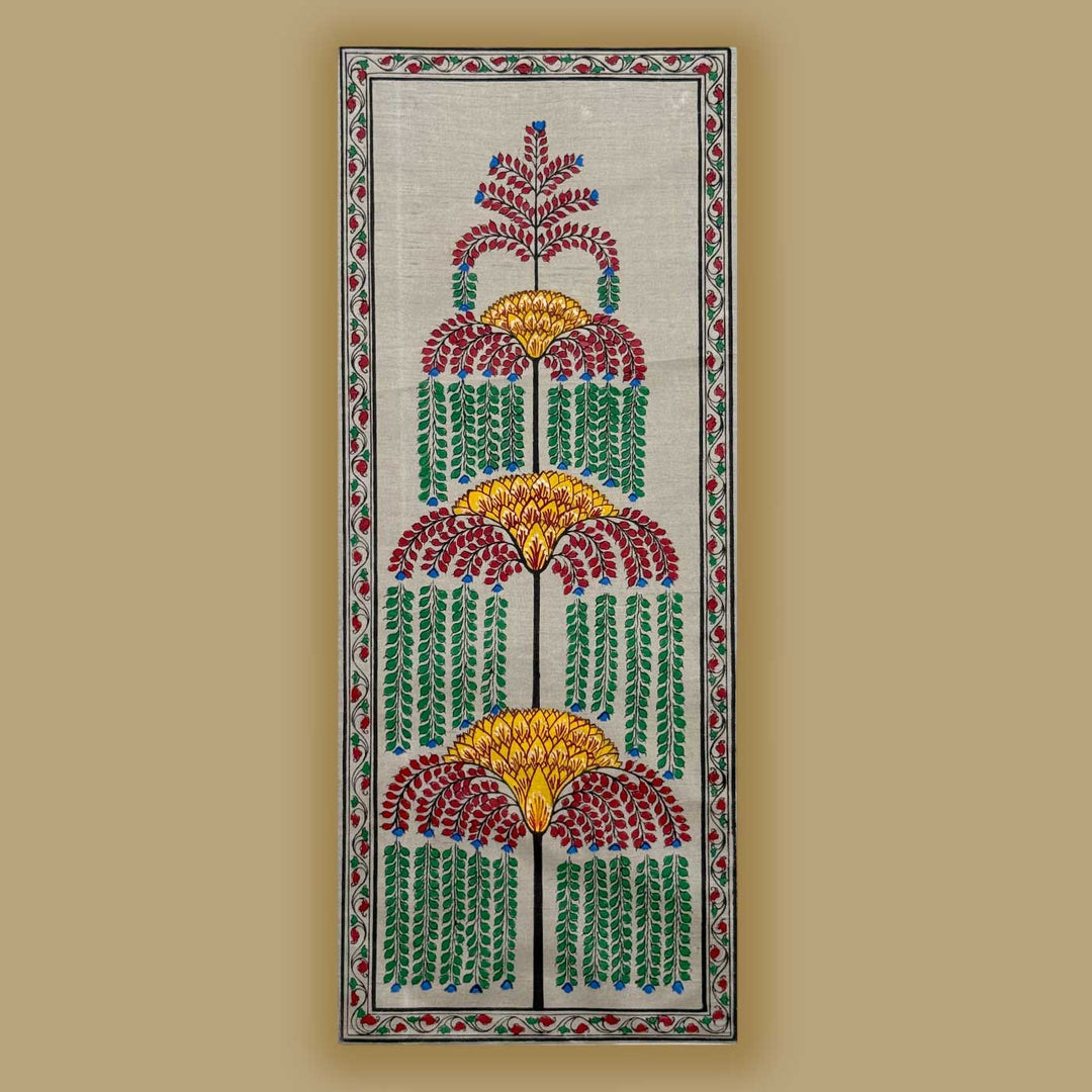 16 X 6 Inch | Handmade Tussar Silk Tree Of Life Painting