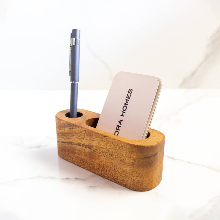 Handcrafted Acacia Wood Pen & Card Holder
