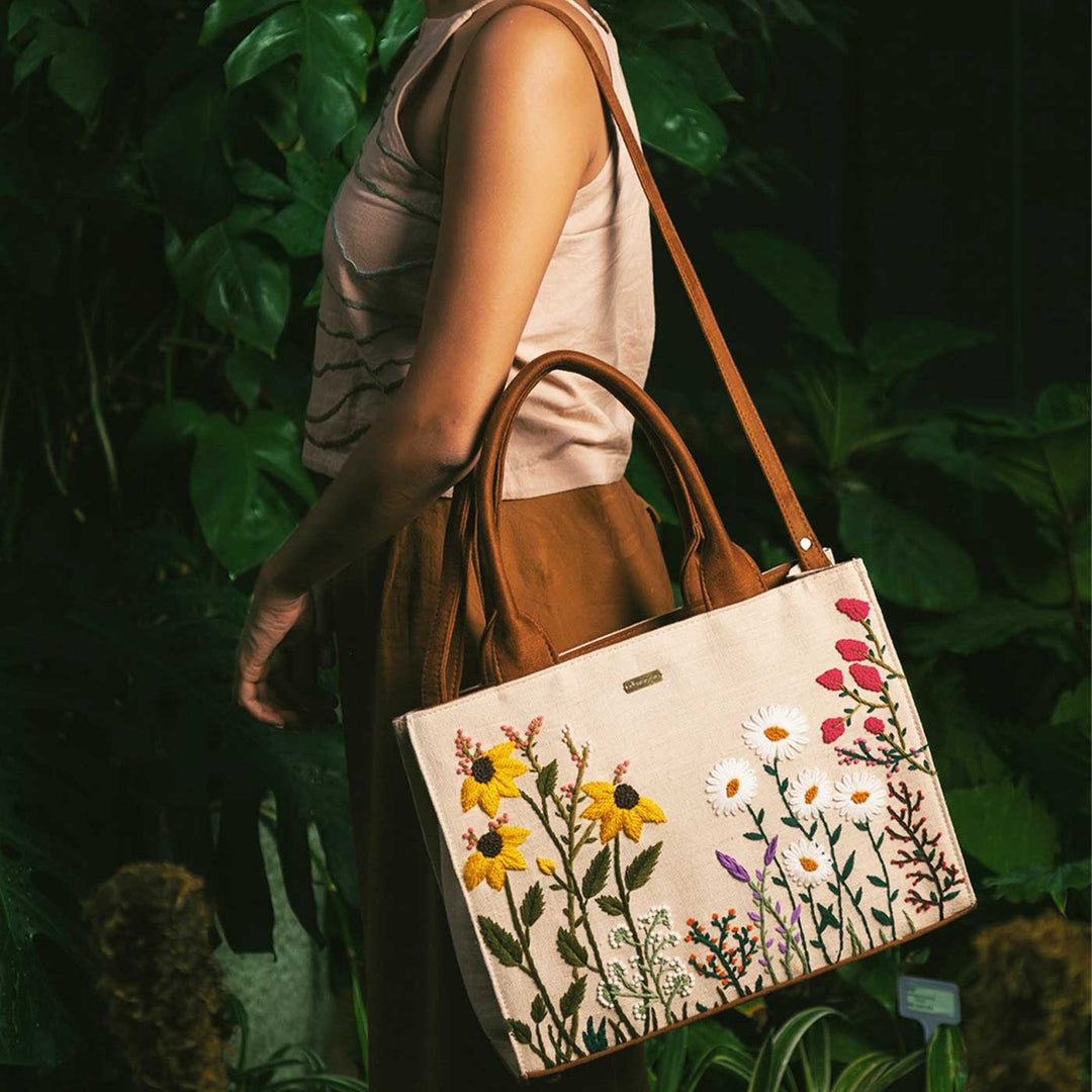 Personalized Hand Embroidered Garden Tote Bag