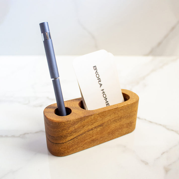 Handcrafted Acacia Wood Pen & Card Holder